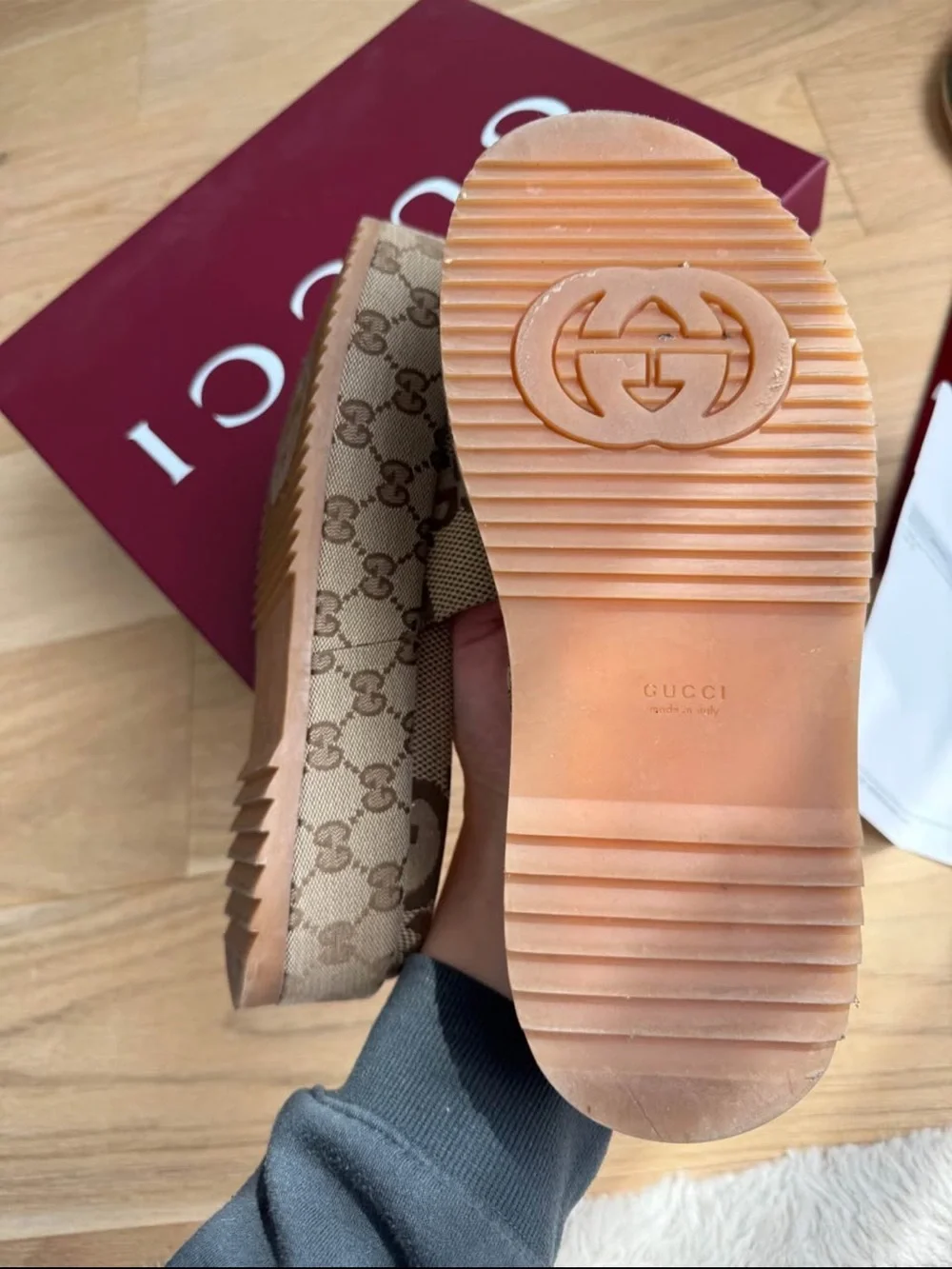 Gucci Beige/Brown GG Canvas Platform Slides